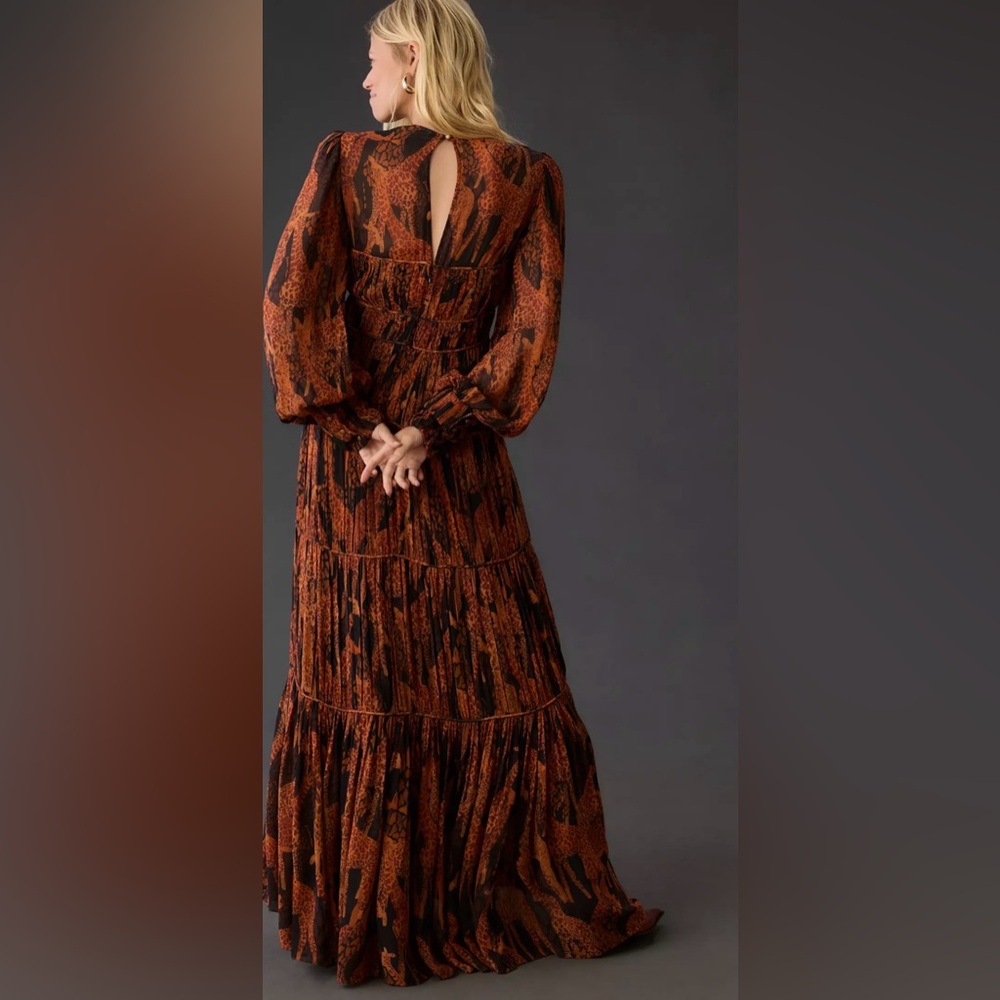 Farm Rio Sheer printed tiered giraffe maxi dress